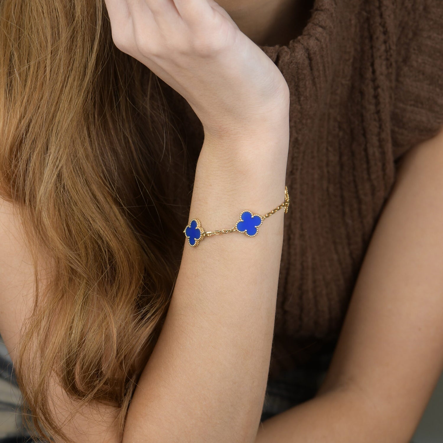 [Clover Jewelry]CLOVER 5 MOTIFS BLUE AGATE BRACELET