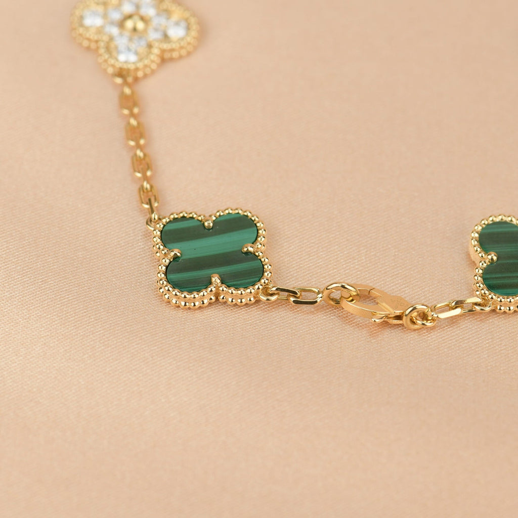 [Clover Jewelry]CLOVER  5 MOTIF MALACHITE DIAMOND BRACELET