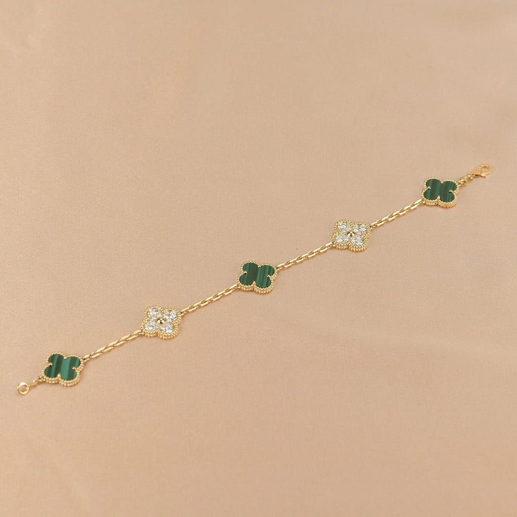 [Clover Jewelry]CLOVER  5 MOTIF MALACHITE DIAMOND BRACELET