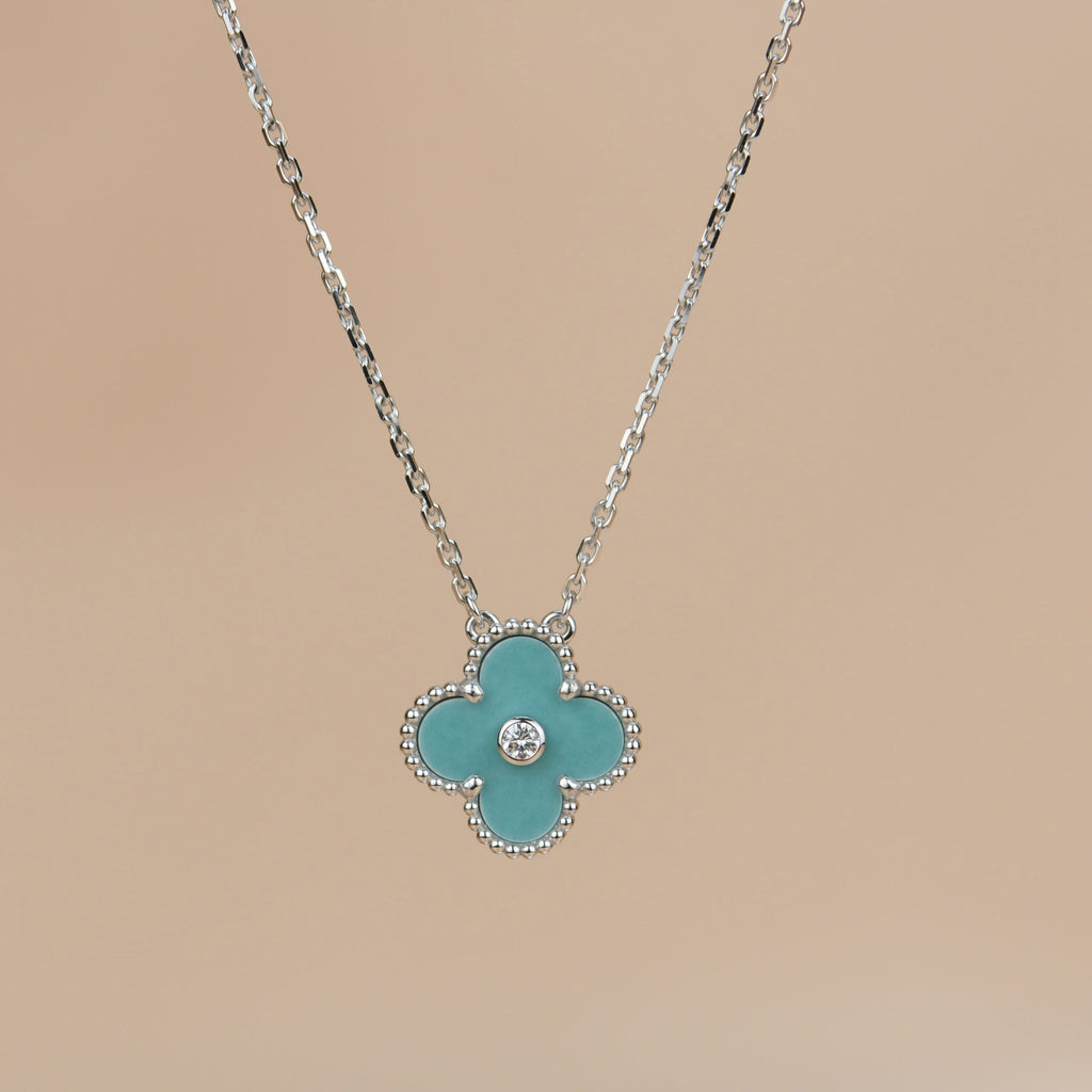 [Clover Jewelry]CLOVER 15MM DIAMOND SVRES PORCELAIN  NECKLACE SILVER