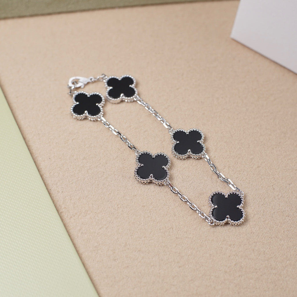 [Clover Jewelry]CLOVER 5 MOTIF ONYXS  BRACELET SILVER