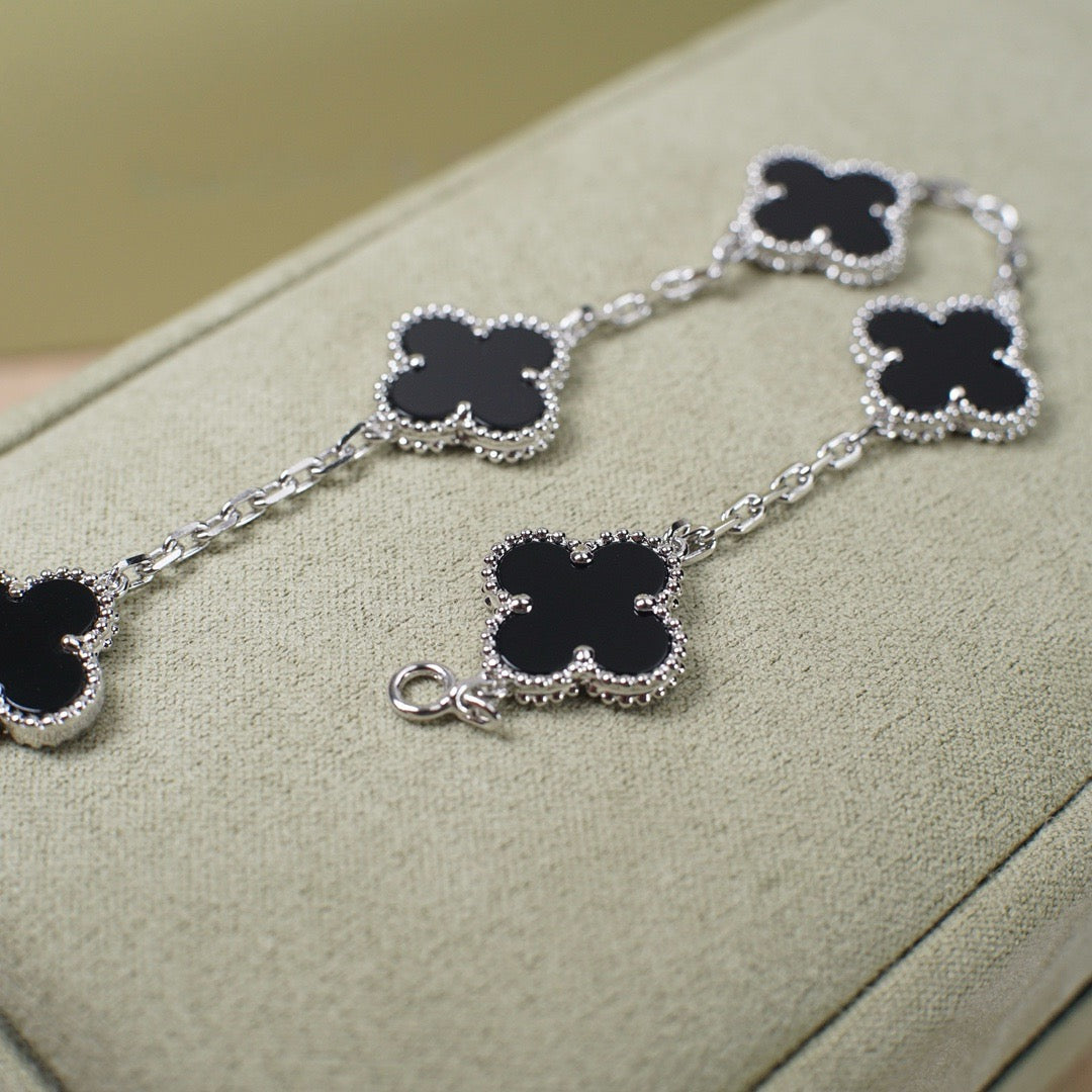 [Clover Jewelry]CLOVER 5 MOTIF ONYXS  BRACELET SILVER