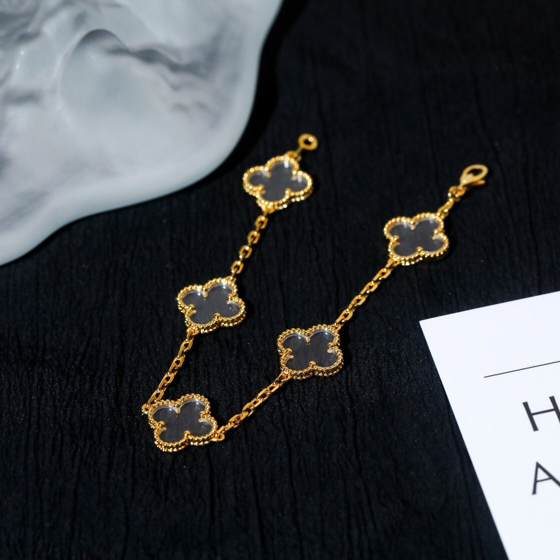 [Clover Jewelry]CLOVER 5 MOTIF ROCK CRYSTAL PINK GOLD BRACELET