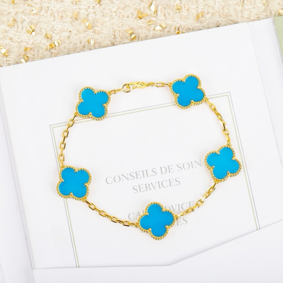 [Clover Jewelry]CLOVER 5 MOTIFS TURQUOISE BRACELET