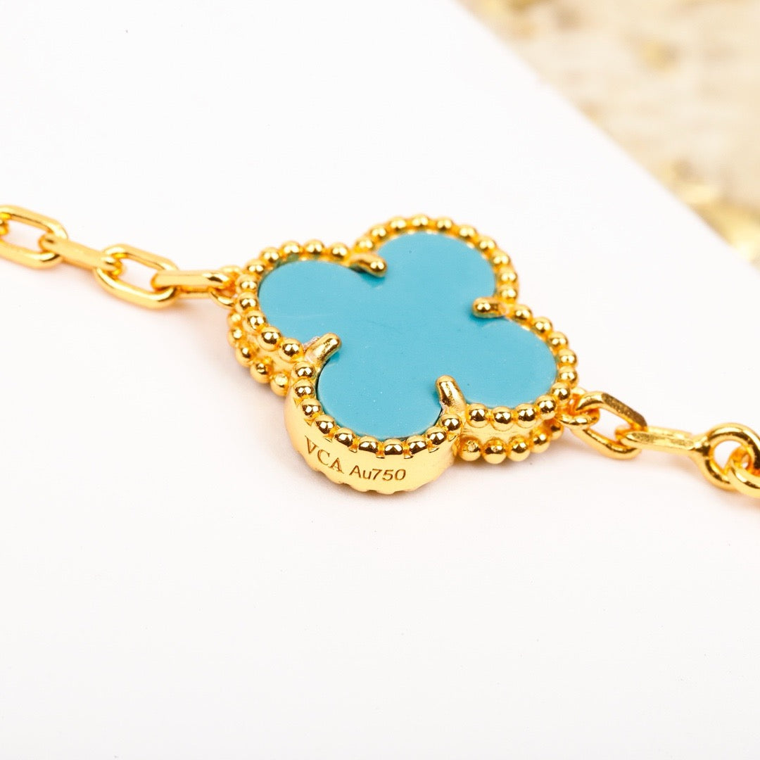 [Clover Jewelry]CLOVER 5 MOTIF TURQUOISE DIAMOND GOLD BRACELET