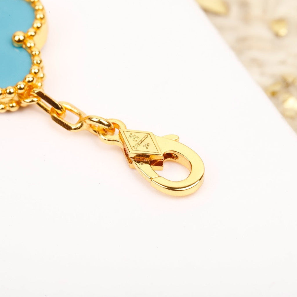 [Clover Jewelry]CLOVER 5 MOTIF TURQUOISE DIAMOND GOLD BRACELET
