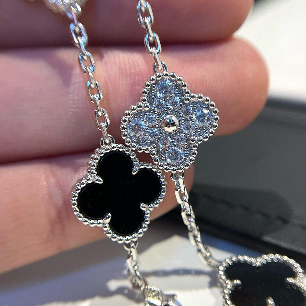 [Clover Jewelry]CLOVER 5 MOTIF ONYXS DIAMOND BRACELET SILVER