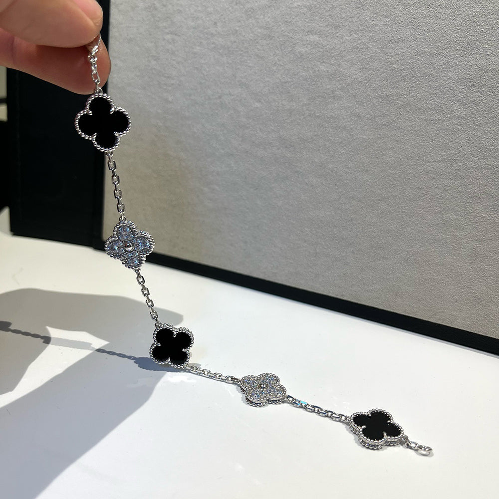 [Clover Jewelry]CLOVER 5 MOTIF ONYXS DIAMOND BRACELET SILVER