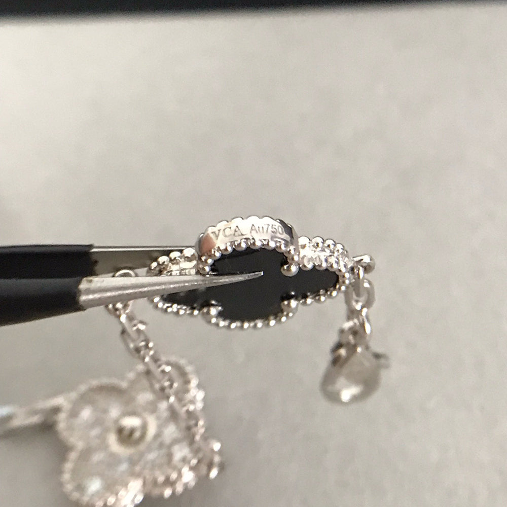 [Clover Jewelry]CLOVER 5 MOTIF ONYXS DIAMOND BRACELET SILVER
