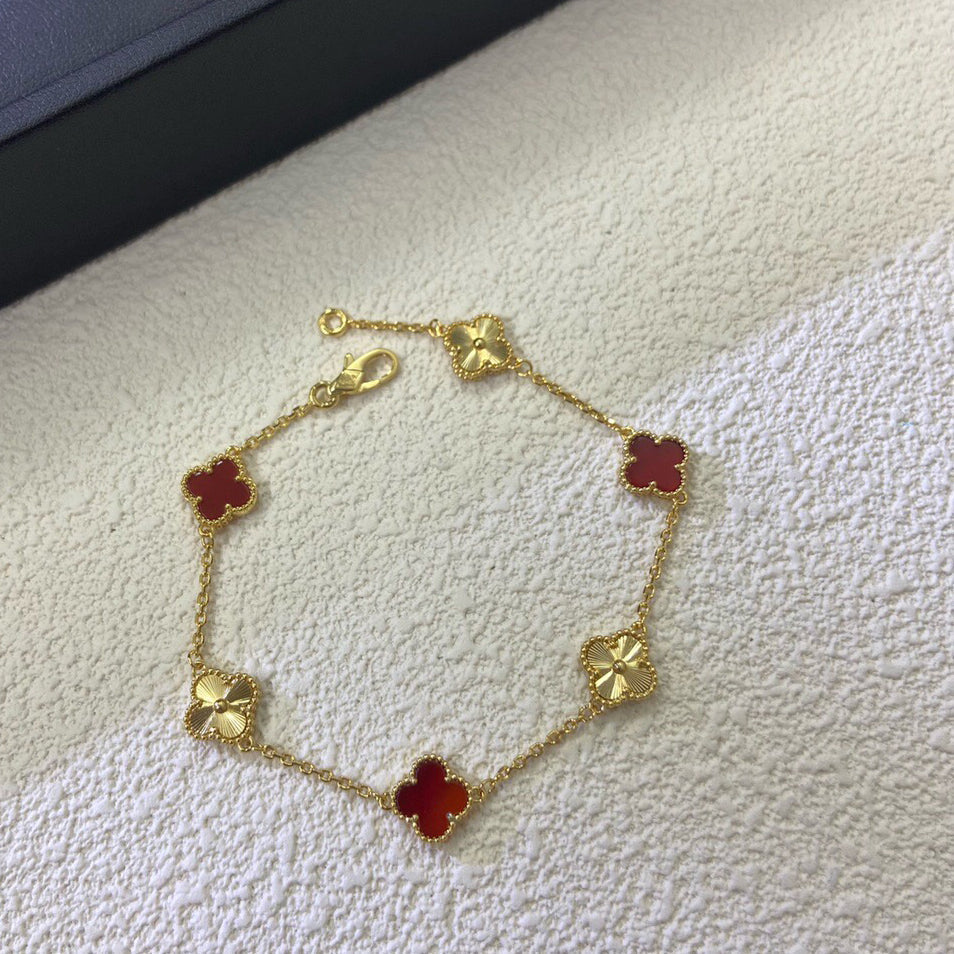 [Clover Jewelry]CLOVER 6 MOTIF RED AGATE LASER BRACELET