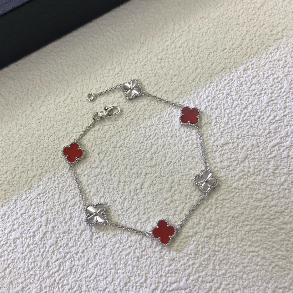 [Clover Jewelry]CLOVER 6 モチーフ レッドアゲート レーザーブレスレット