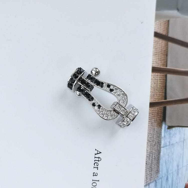 [Clover Jewelry]FORCE LARGE HORSESHOE BLACK WHITE DIAMOND BRACELET ROSE GOLD