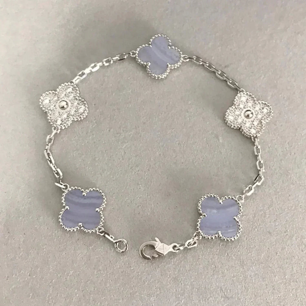 [Clover Jewelry]CLOVER  5 MOTIF DIAMOND PURPLE CHALCEDONY BRACELET SILVER