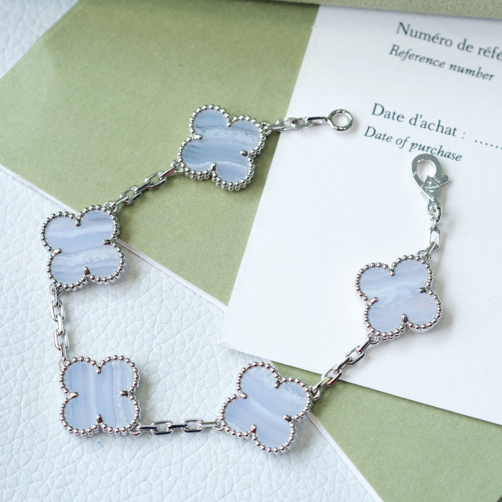 [Clover Jewelry]CLOVER  5 MOTIF PURPLE CHALCEDONY BRACELET SILVER