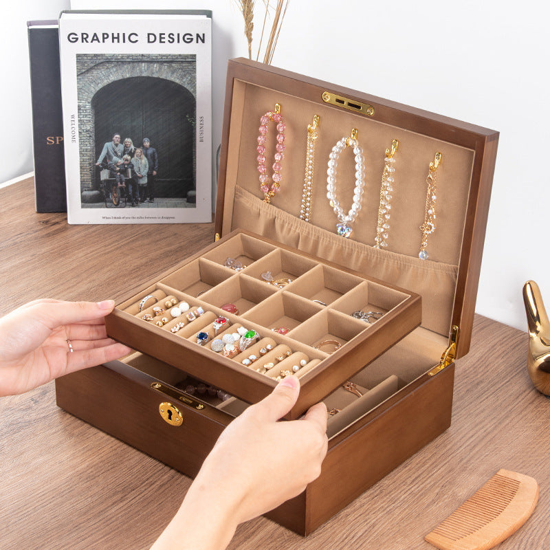 無垢材 レトロ ロック ジュエリーボックス 収納ボックス