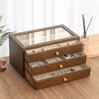 HOCHWERTIGE SCHMUCKAUFBEWAHRUNGSBOX AUS MASSIVHOLZ MIT TRANSPARENTEM GLASDECKEL