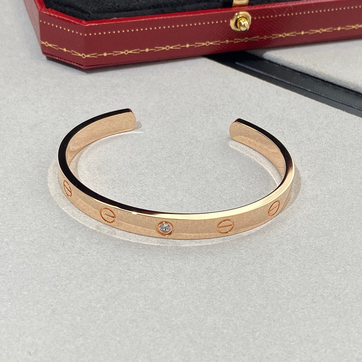 [Clover Jewelry]LOVE BRACELET 6.1MM 1 DIAMOND OPEN CUFF