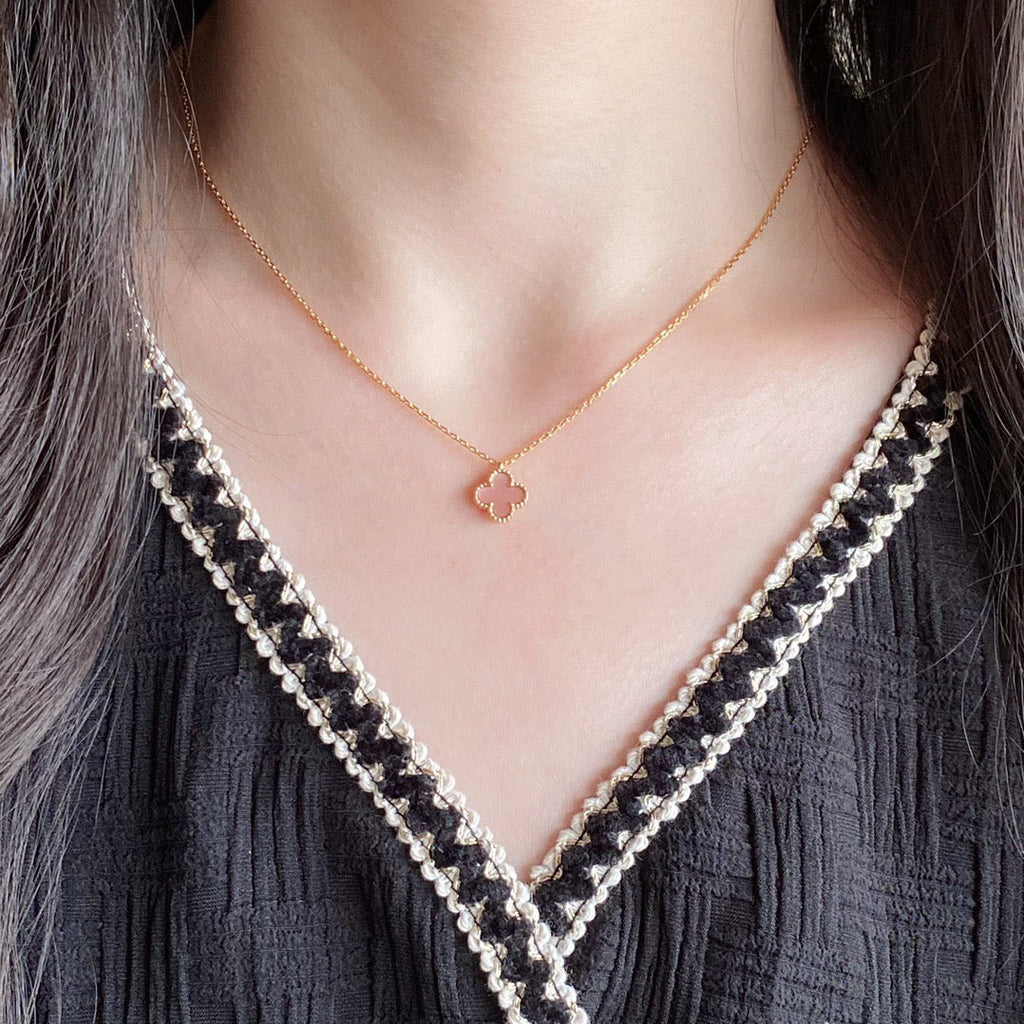 [Clover Jewelry]CLOVER 15MM ROSA PERLMUTT-EINZELBLUMEN-HALSKETTE