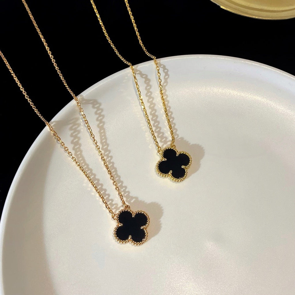 [Clover Jewelry]CLOVER 15MM BLACK ONYX SINGLE FLOWER NECKLACE