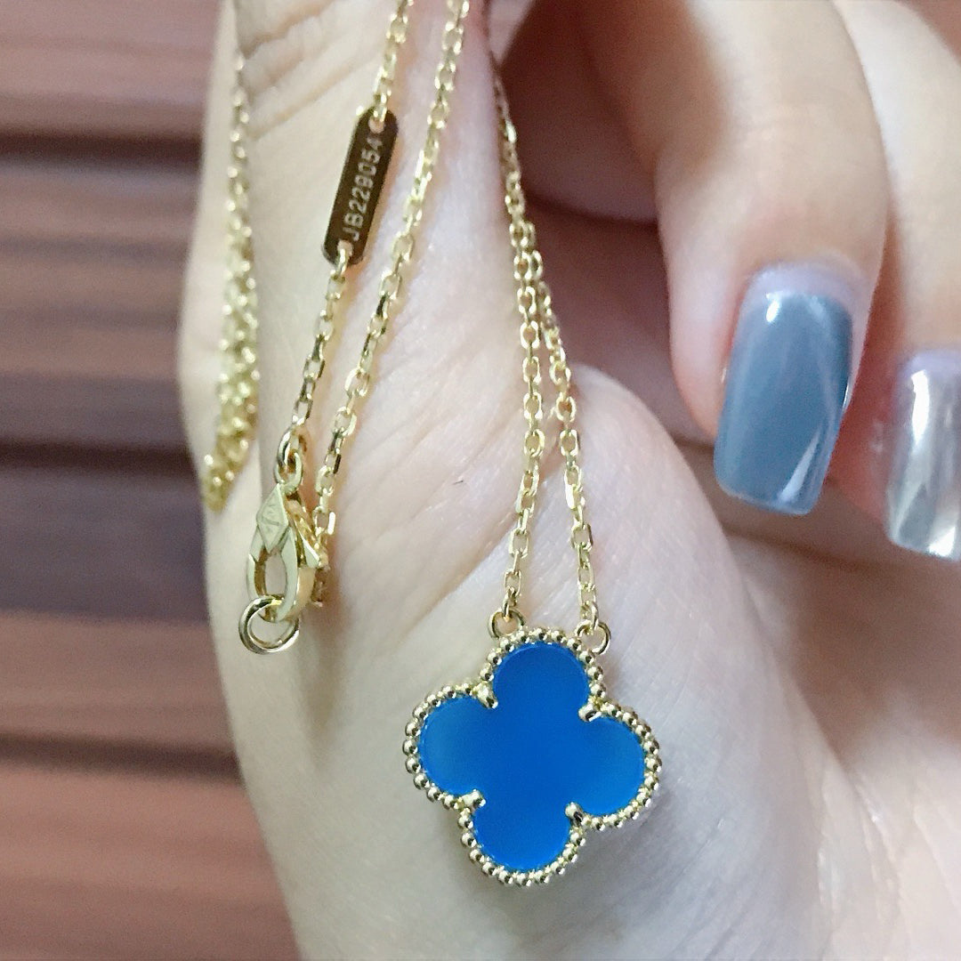 [Clover Jewelry]CLOVER 15MM BLUE AGATE NECKLACE