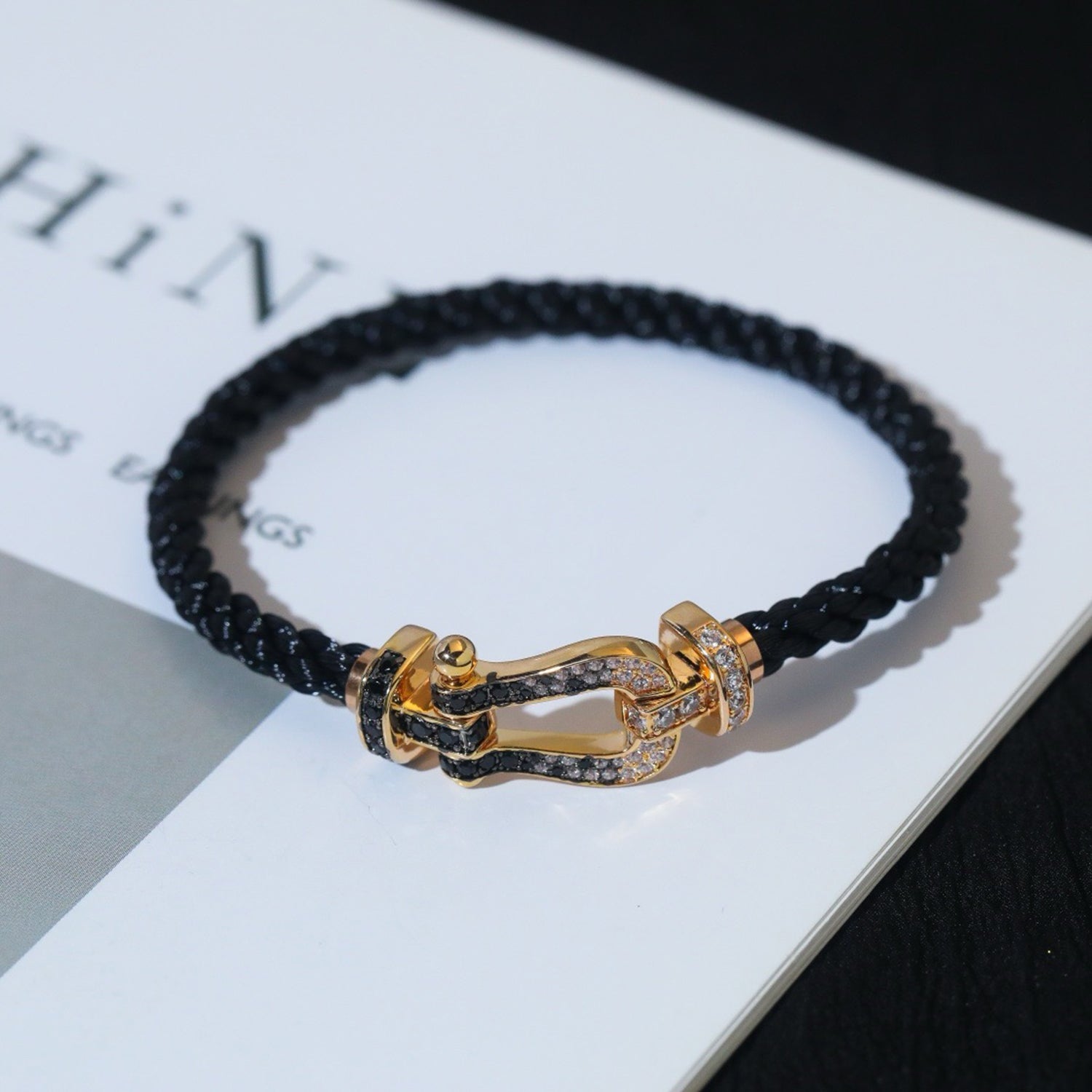 [Clover Jewelry]FORCE LARGE HORSESHOE BLACK WHITE DIAMOND BRACELET ROSE GOLD