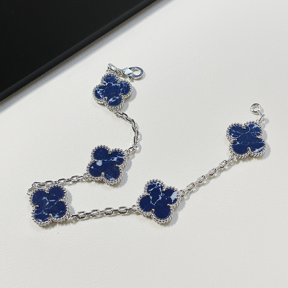 [Clover Jewelry]CLOVER 5 MOTIF PIETERSITE SILVER BRACELET