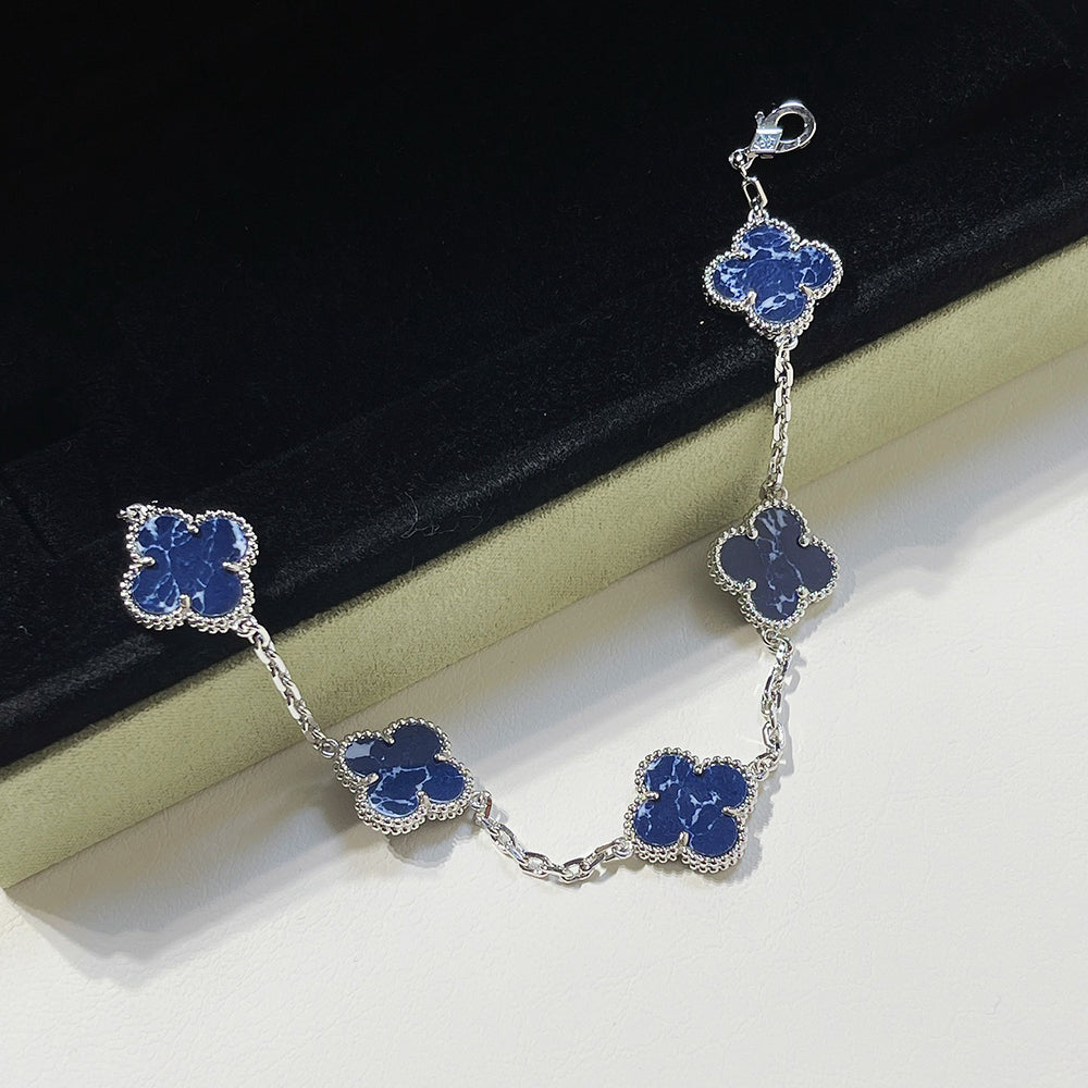 [Clover Jewelry]CLOVER 5 MOTIF PIETERSITE SILVER BRACELET