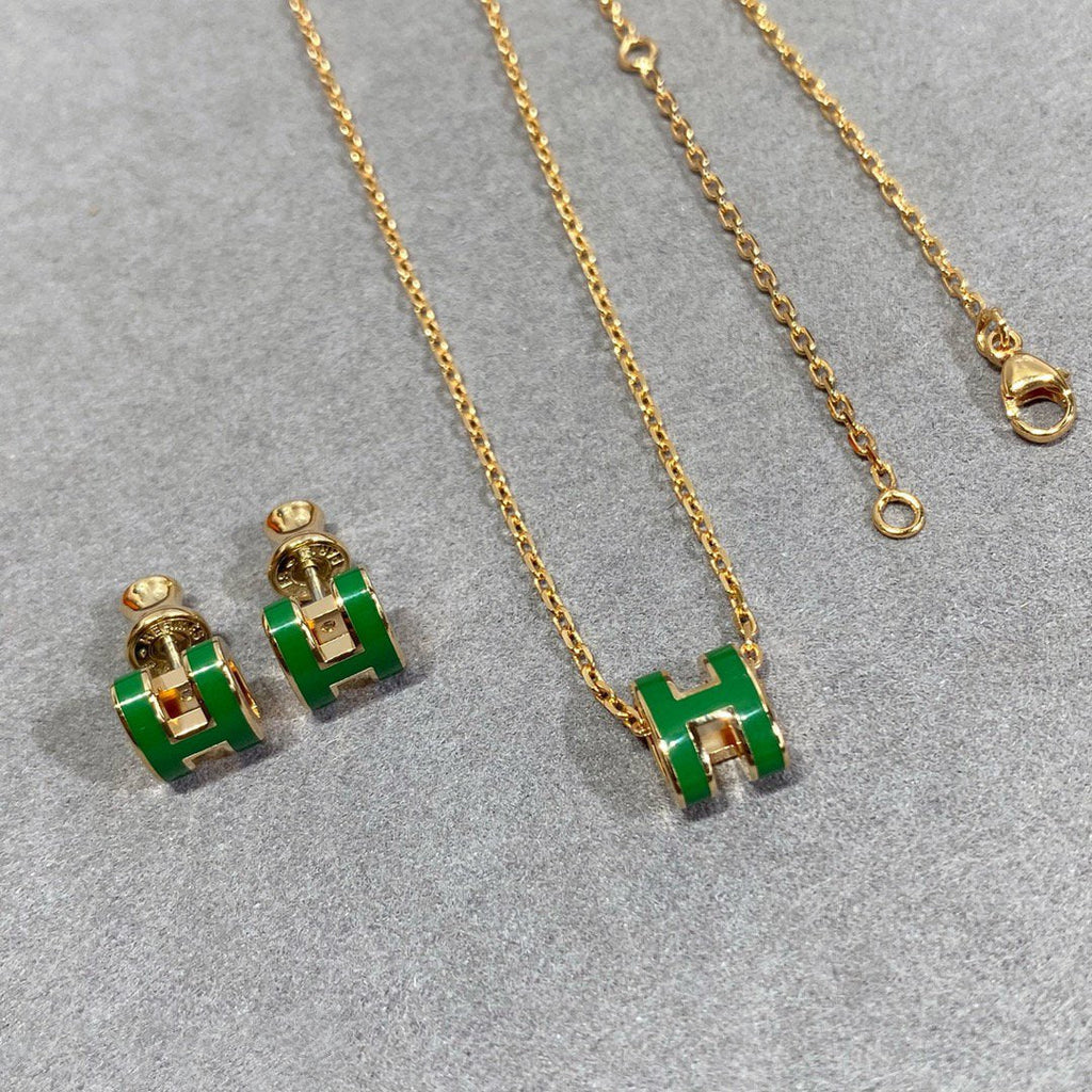 [Clover Jewelry]POP H GREEN NECKLACE SILVER AND GOLD