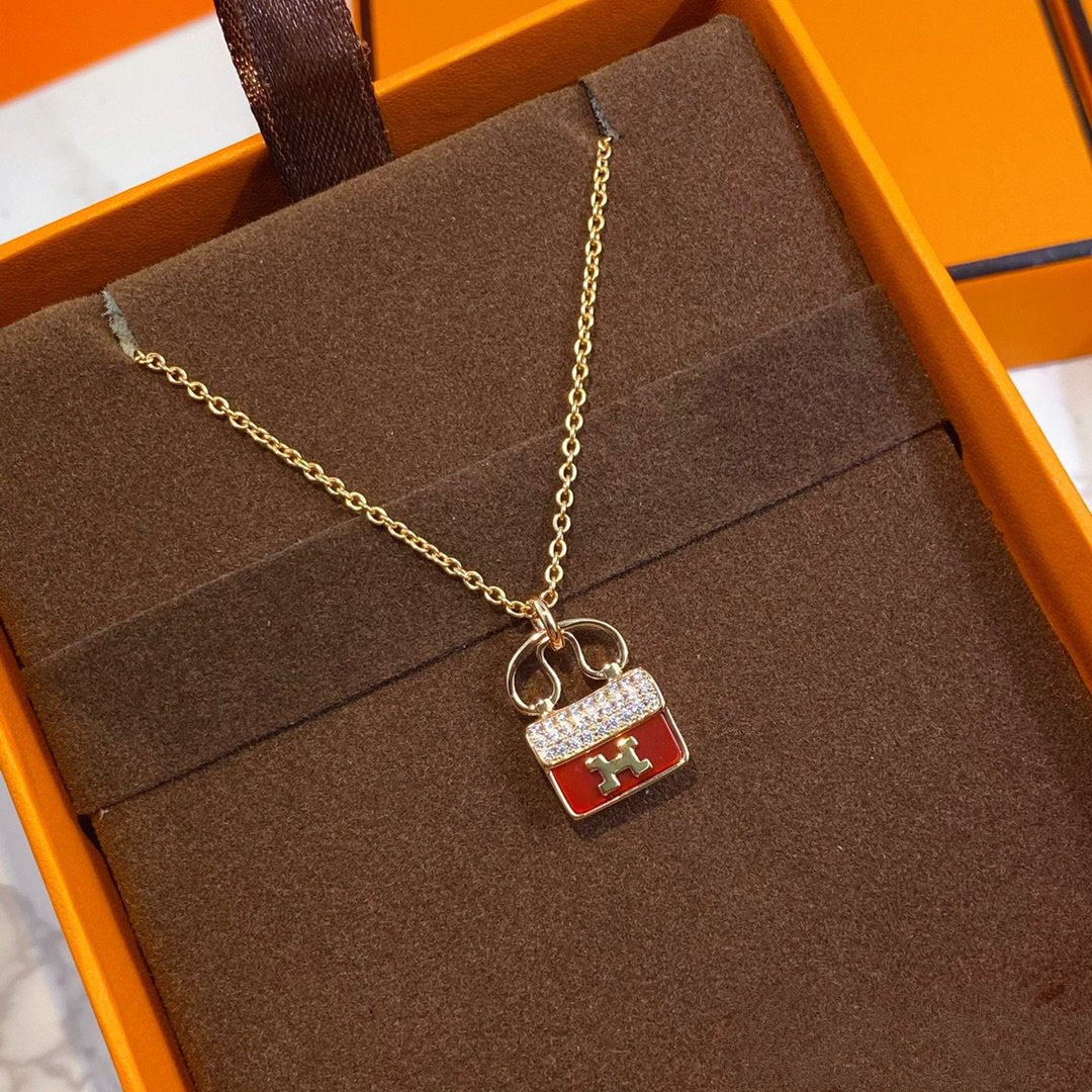 [Clover Jewelry]CONSTANCE RED PEDANT PINK GOLD NECKLACE