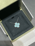 [Clover Jewelry]CLOVER 1 DIAMANT HELLBLAU SILBER HALSKETTE