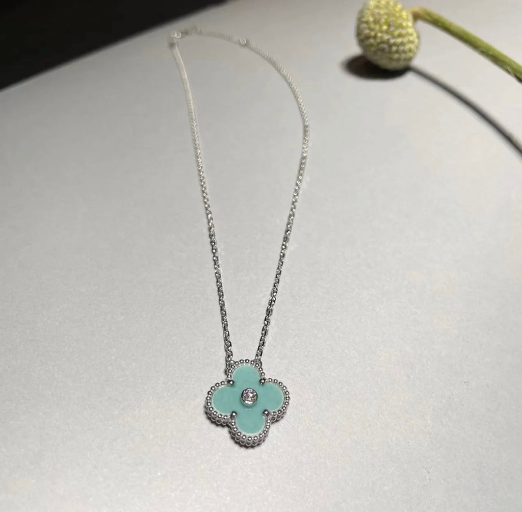 [Clover Jewelry]CLOVER 1 DIAMANT HELLBLAU SILBER HALSKETTE