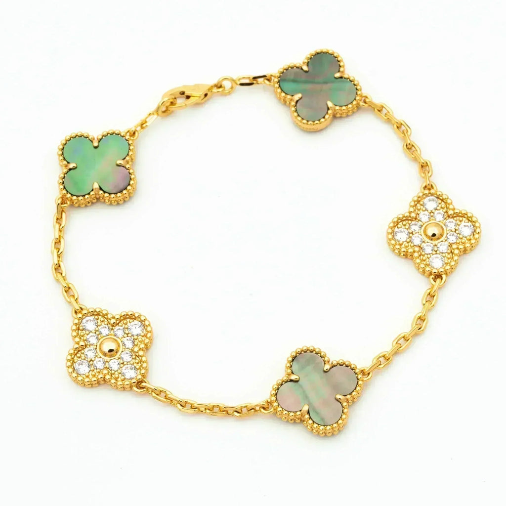 [Clover Jewelry]CLOVER 5 MOTIF GRAY MOP DIAMOND BRACELET