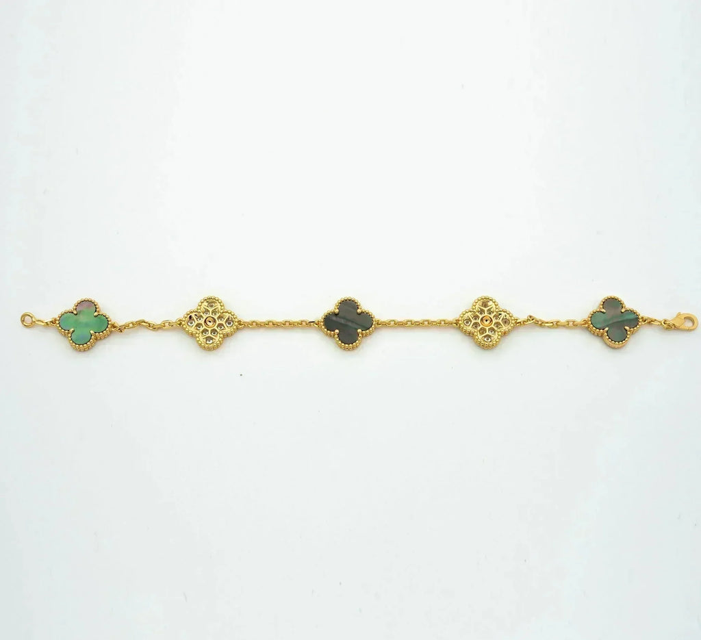 [Clover Jewelry]CLOVER 5 MOTIF GRAY MOP DIAMOND BRACELET