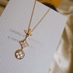 [Clover Jewelry]COLOR BLOSSOM LARIAT NECKLACE PINK GOLD WHITE MOTHER PEARL AND DIAMOND