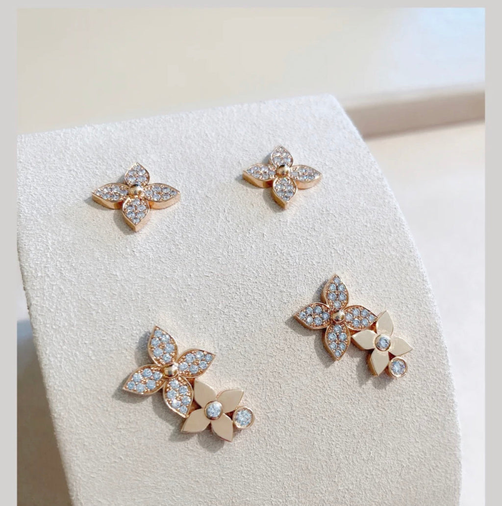 [Clover Jewelry]STAR BLOSSOM STUD EARRINGS PINK GOLD DIAMONDS