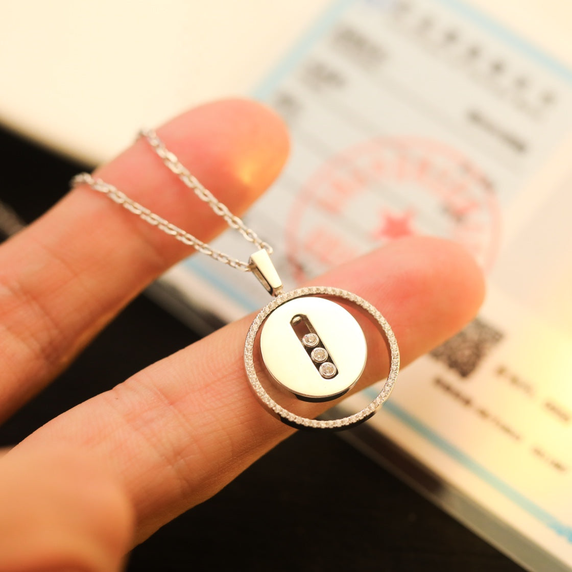 [Clover Jewelry]LUCKY MOVE MM SILVER DIAMOND NECKLACE