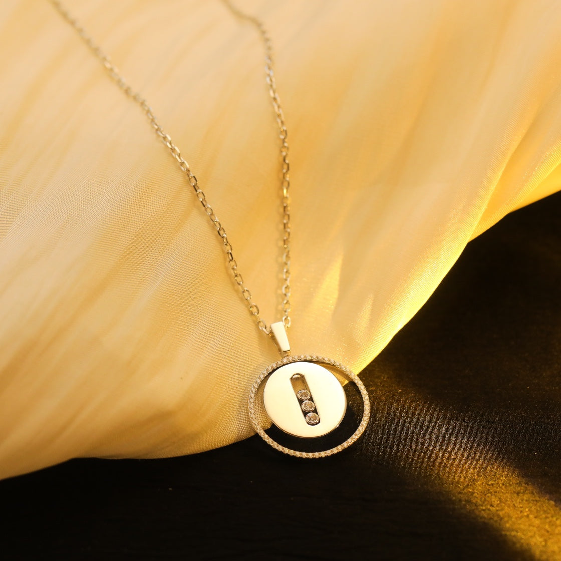 [Clover Jewelry]LUCKY MOVE MM SILVER DIAMOND NECKLACE