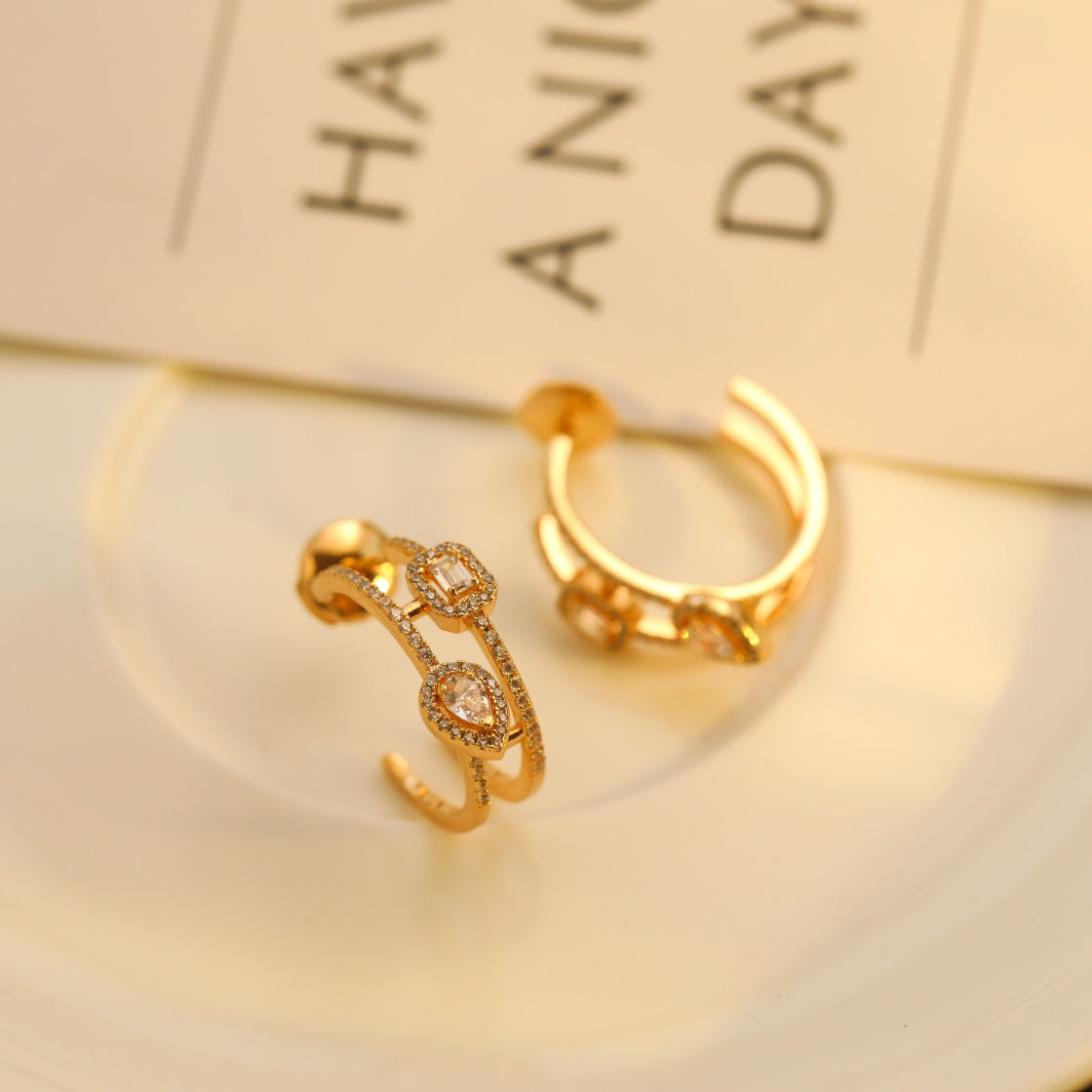 [Clover Jewelry]CREOLES MY TWIN 2 RANGS SILVER DIAMOND EARRINGS