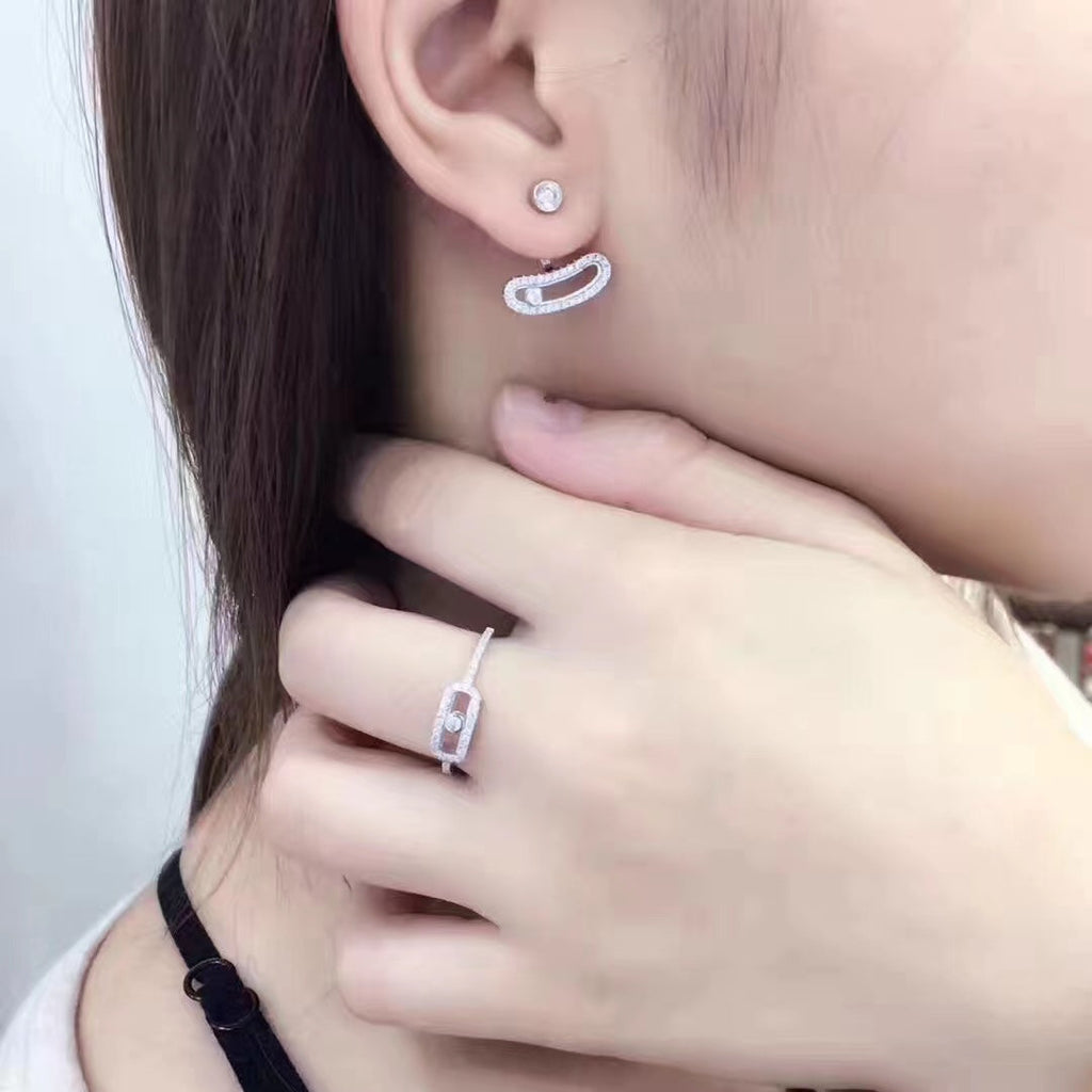 [Clover Jewelry]MOVE UNO SILVER DIAMOND EARRINGS