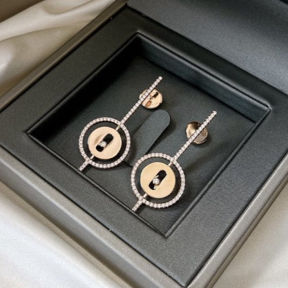 [Clover Jewelry]LUCKY MOVE ARROW PINK GOLD DIAMOND EARRINGS