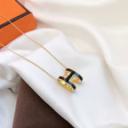[Clover Jewelry]HM CLIC BLACK ENAMEL GOLD NECKLACE