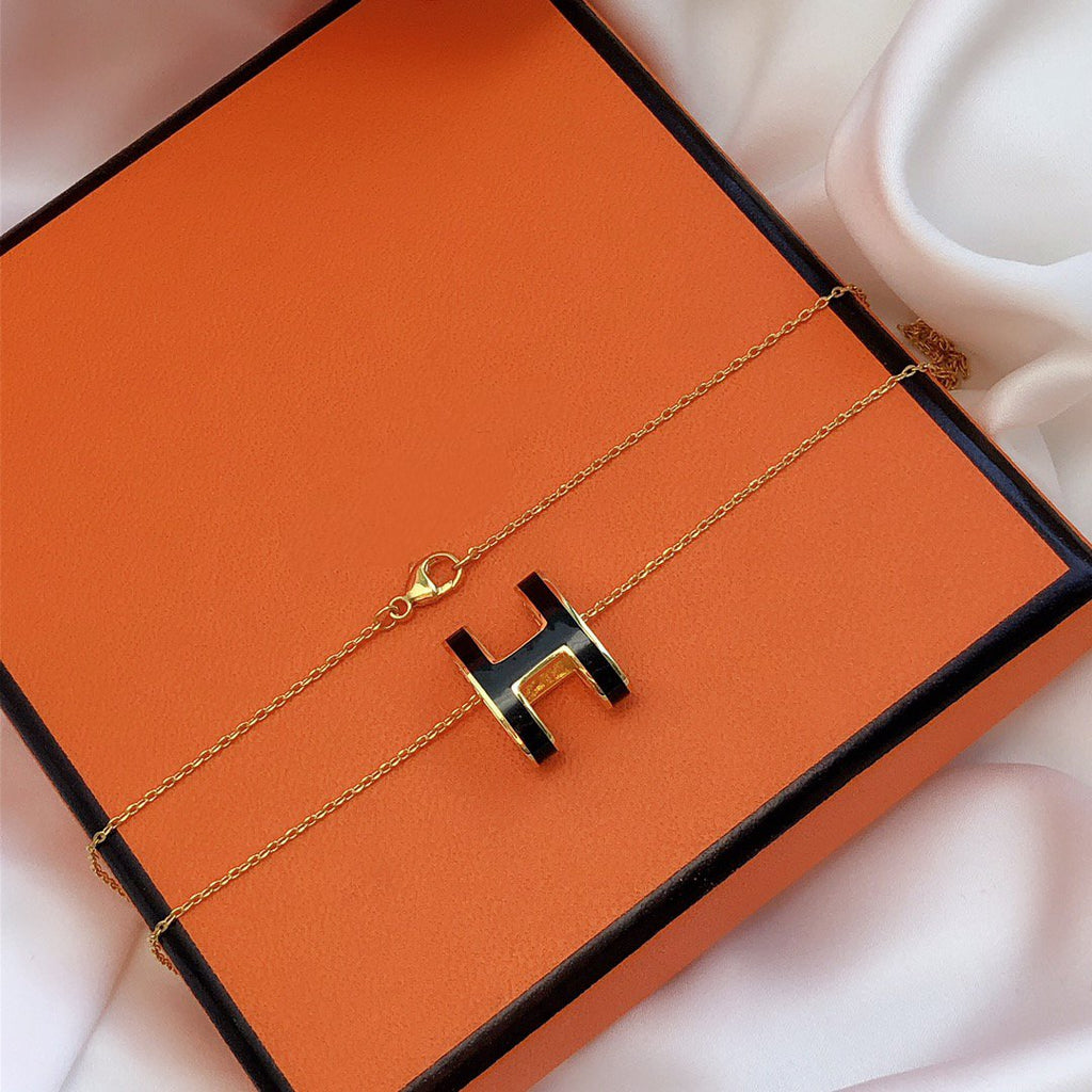 [Clover Jewelry]HM CLIC BLACK ENAMEL GOLD NECKLACE
