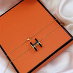 [Clover Jewelry]HM CLIC BLACK ENAMEL GOLD NECKLACE