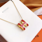 [Clover Jewelry]HM CLIC RED ENAMEL GOLD NECKLACE