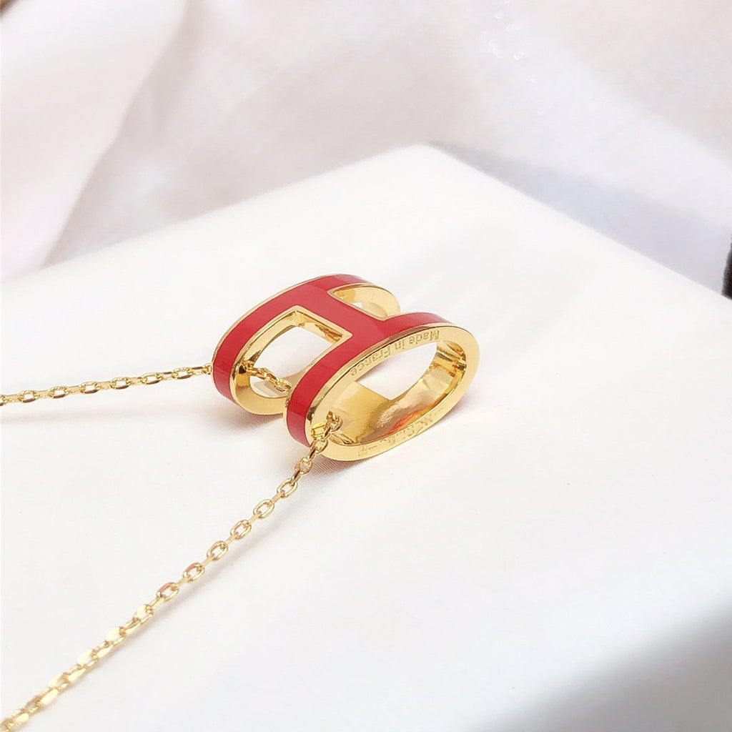 [Clover Jewelry]HM CLIC RED ENAMEL GOLD NECKLACE