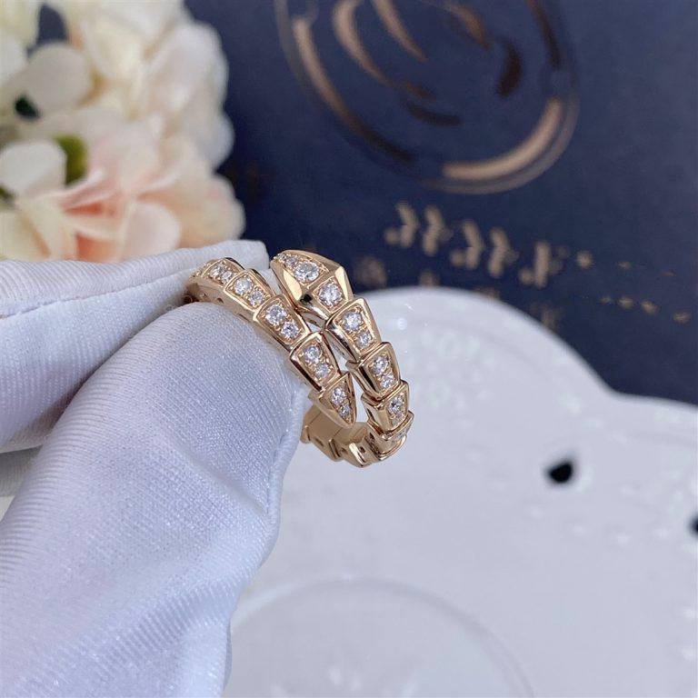 [Clover Jewelry]SERPENTI RING PINK GOLD DIAMOND PAVED 4MM