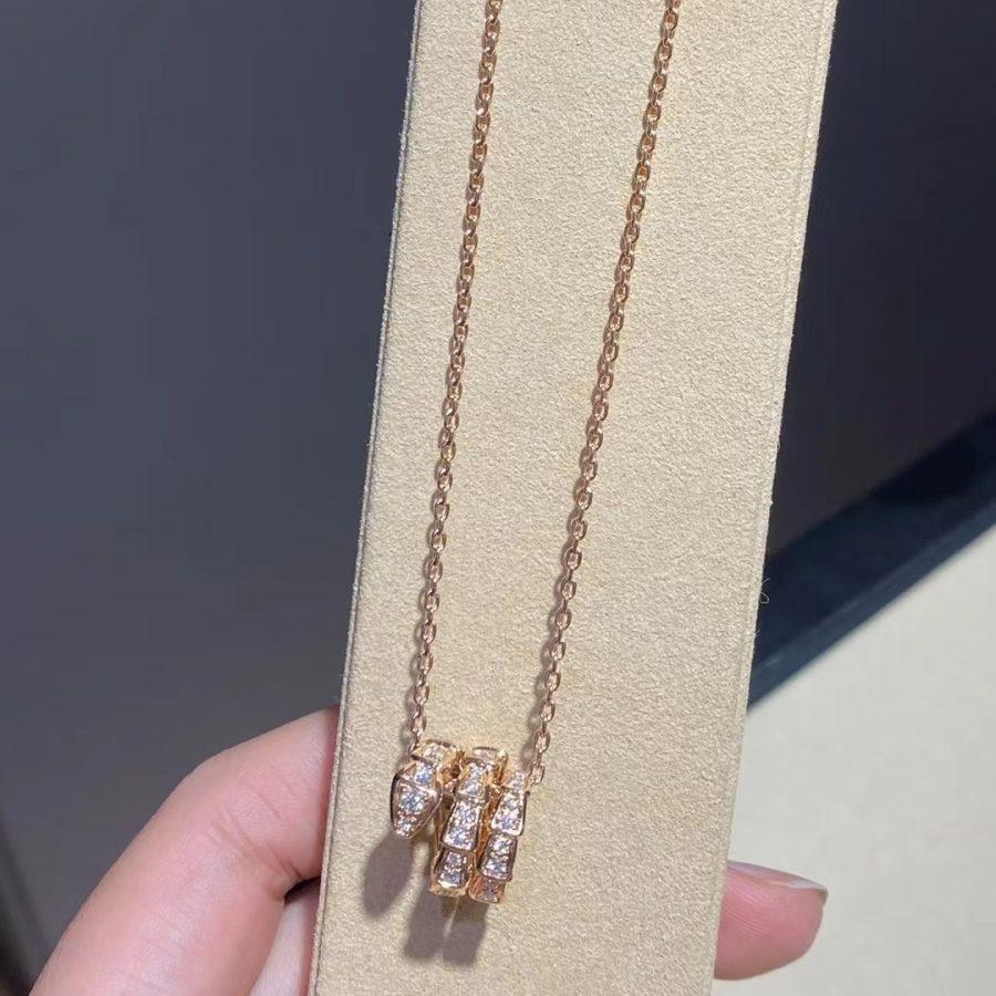 [Clover Jewelry]SERPENTI PINK GOLD NECKLACE DOUBLE RING DIAMOND
