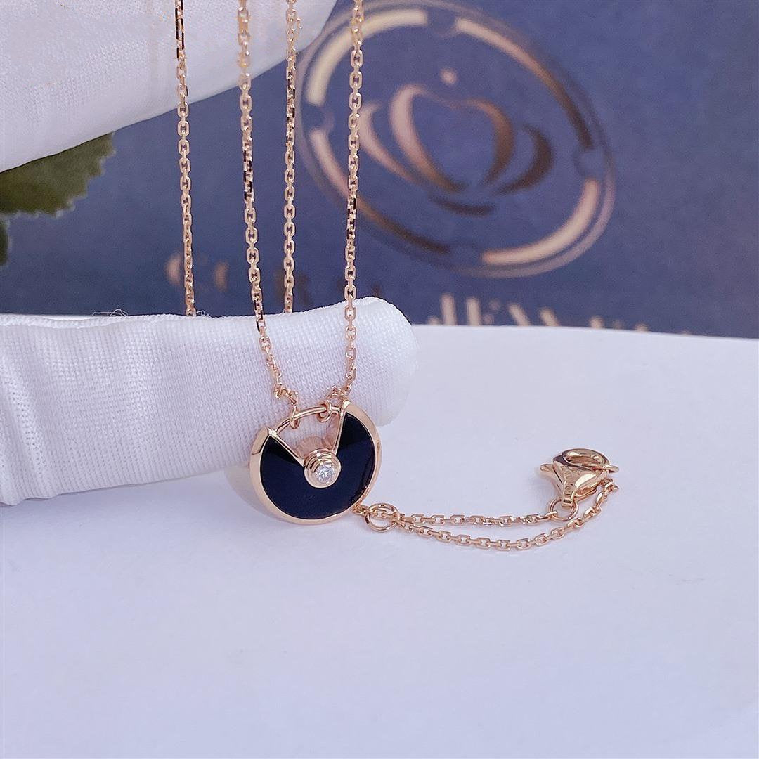 [Clover Jewelry]AMULETTE ROSE GOLD ONYX NECKLACE