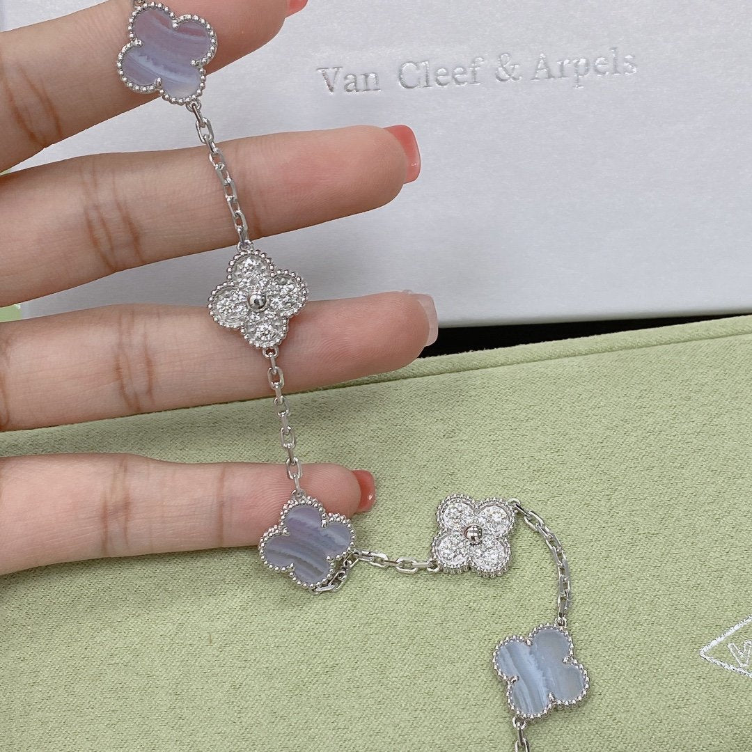 [Clover Jewelry]CLOVER  5 MOTIF DIAMOND PURPLE CHALCEDONY BRACELET SILVER