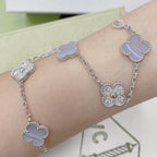 [Clover Jewelry]CLOVER  5 MOTIF DIAMOND PURPLE CHALCEDONY BRACELET SILVER